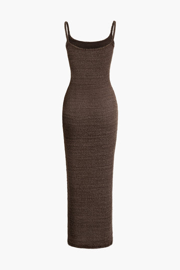 Faux Fur Knit Fitted Cami Maxi Dress