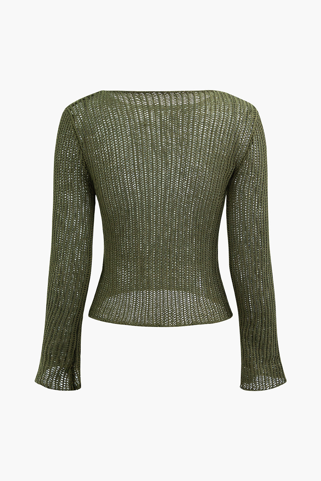 Round Neck Long Sleeve Open Knit Top