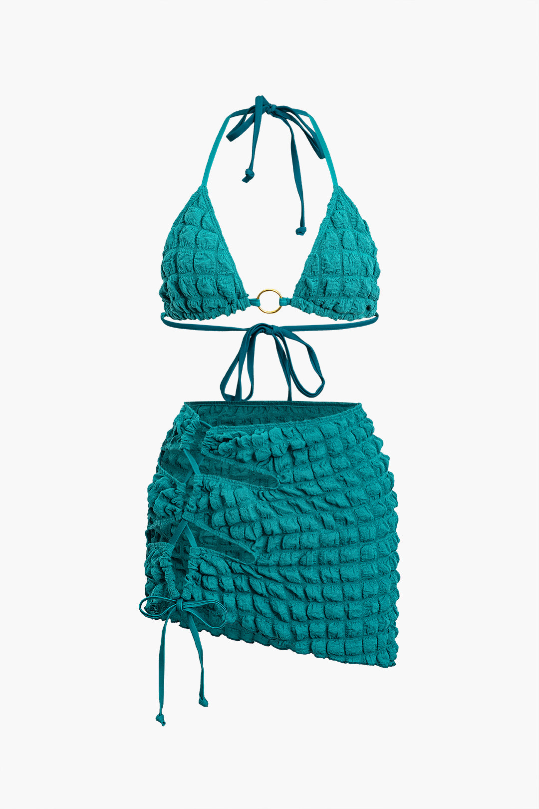 Quilted Ruched Tie Halter Bikini Set