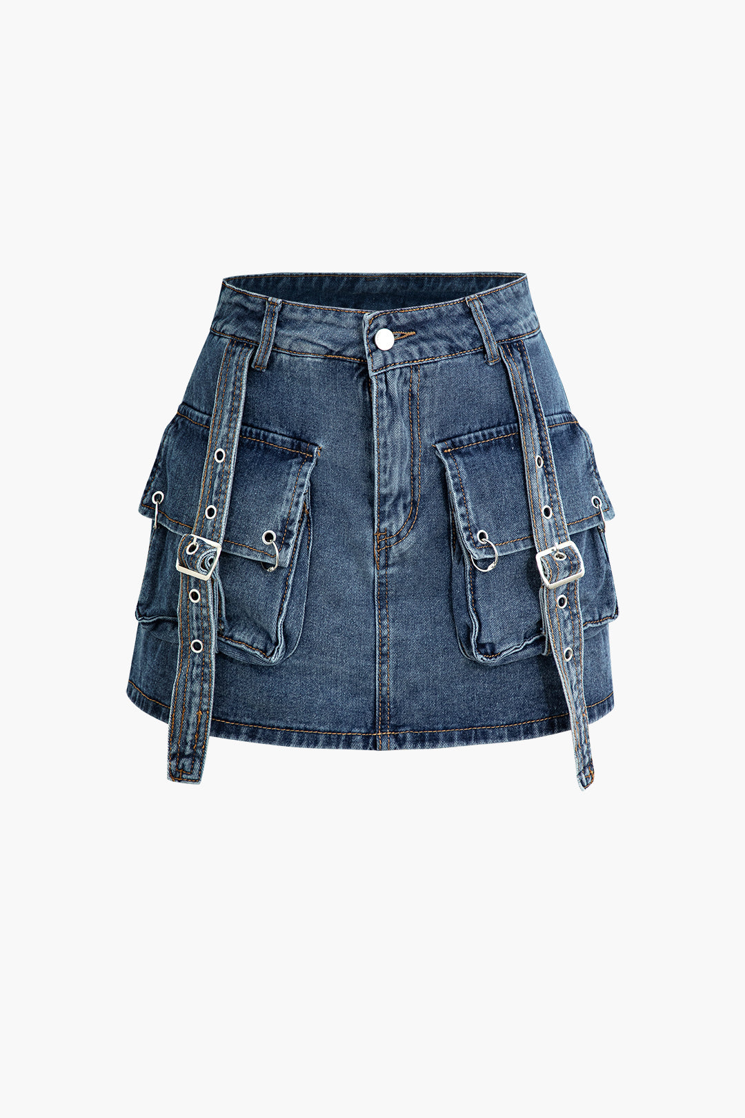 Belt Detail Flap Pocket Denim Mini Skirt