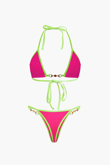 Pearl Detail Halter 2-piece Bikini Set