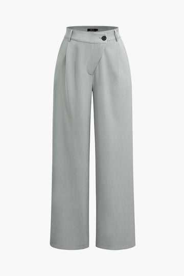 Asymmetric Waist Ruched Straight Leg Pants