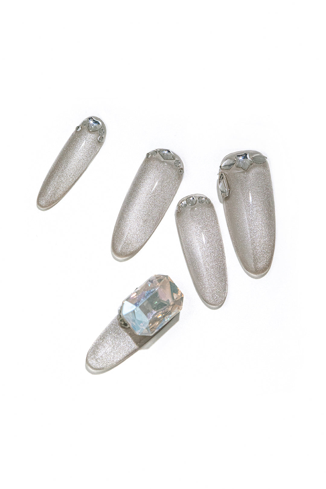 Crystal Cat Eye Almond Shape Handmade Nail Art