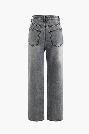 Asymmetric Waist Straight Leg Jeans