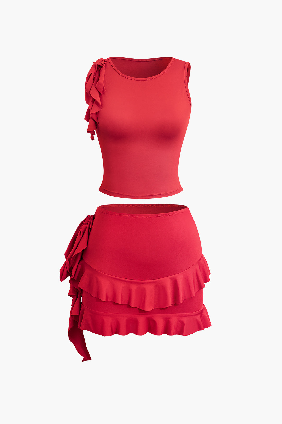 Ruffle Detail Tank Top And Mini Skirt Set