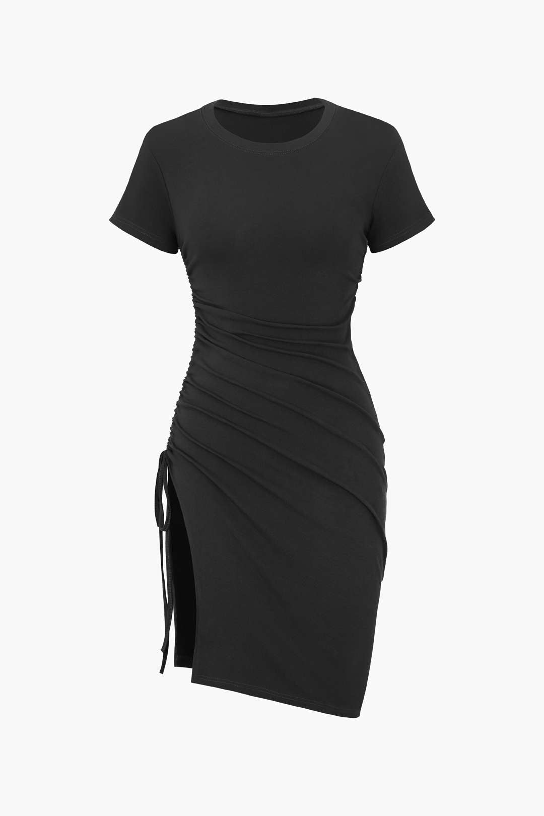 Drawstring Ruched Slit Mini Dress