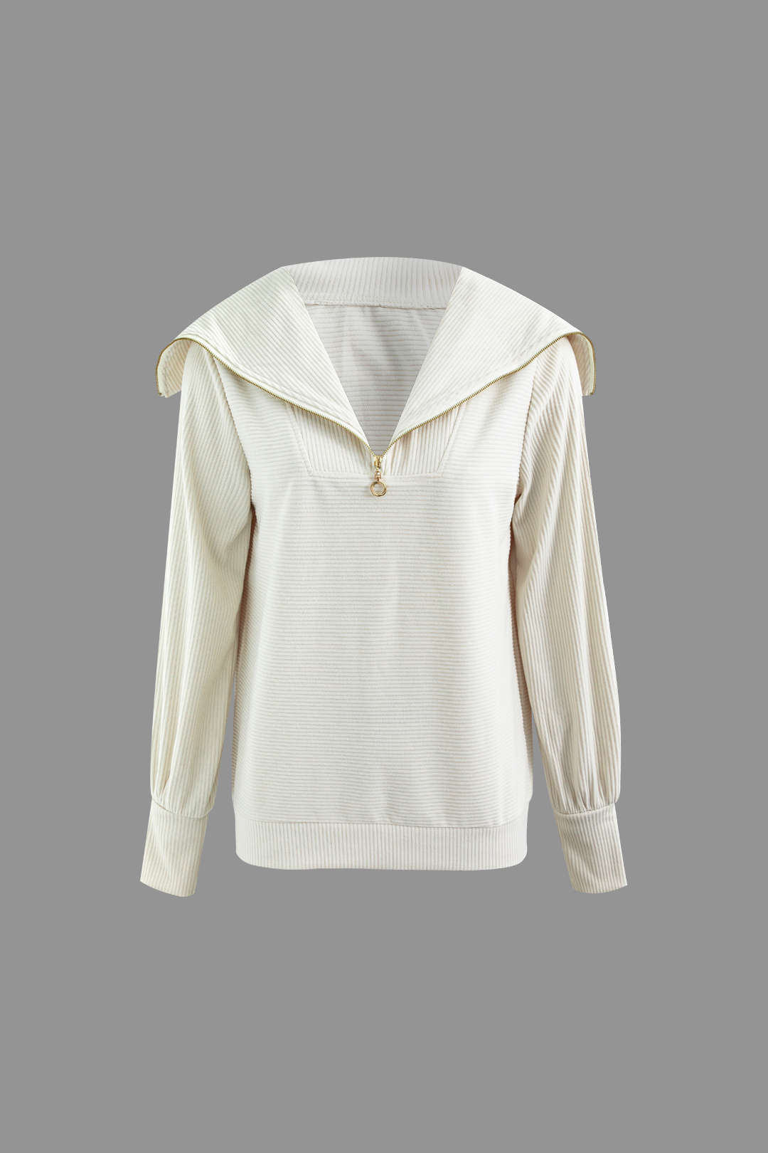 Half Zipper Lapel Long Sleeve Pullover Top