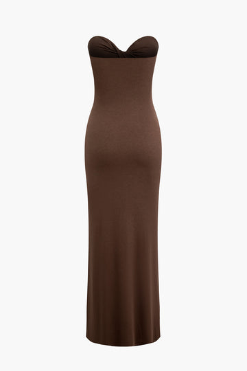 Twist Strapless Cut Out Ruched Maxi Dress