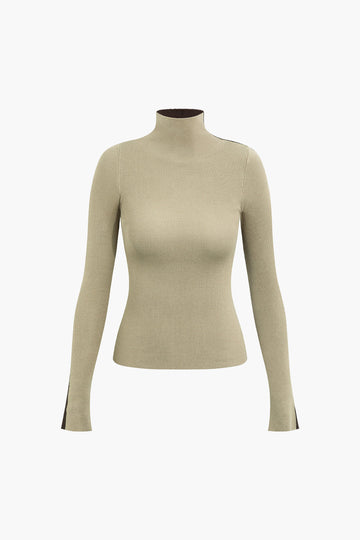 Contrast Mock Neck Long Sleeve Top