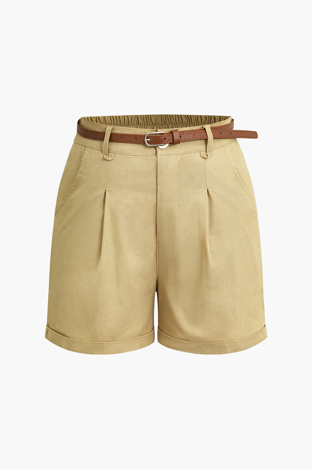 Rolled Hem Straight-Leg Shorts With Belt