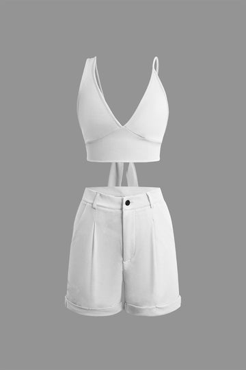 Solid Knot V-neck Cami Top And Shorts Set