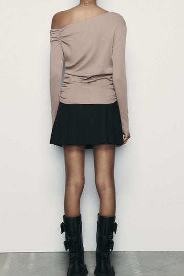 Asymmetric Ruched Long Sleeve Top