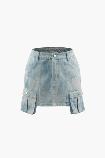 Tie Dye Cargo Denim Mini Skirt