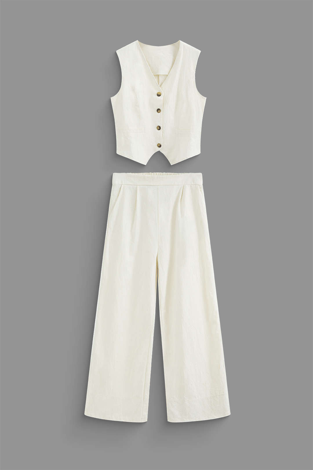 Linen V-neck Waistcoat And Pocket Pants Set