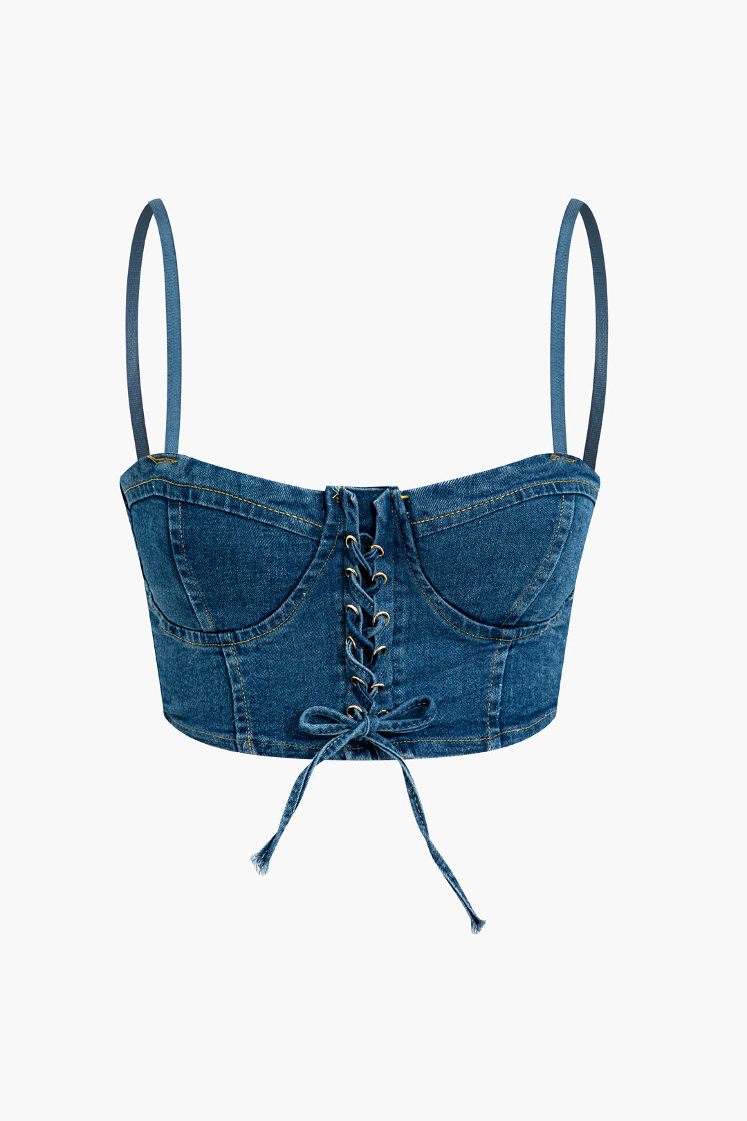 Denim Lace-Up Corset Crop Cami Top