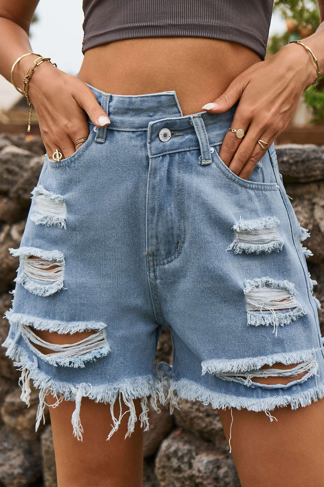 Ripped Denim Shorts