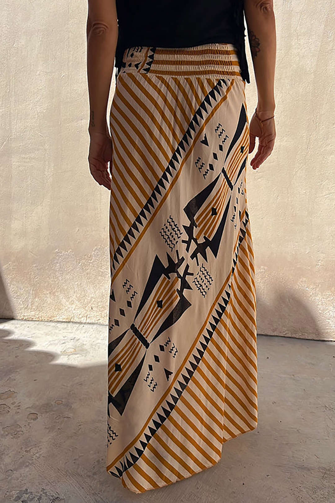 Printed Asymmetric Maxi Skirt