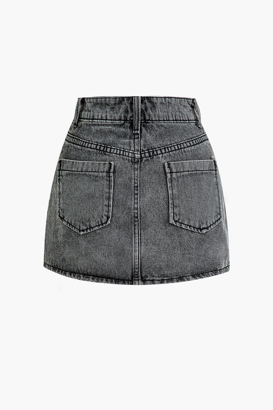 Belt Detail Flap Pocket Denim Mini Skirt