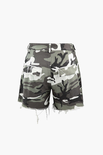 Camo Destroyed Cargo Shorts