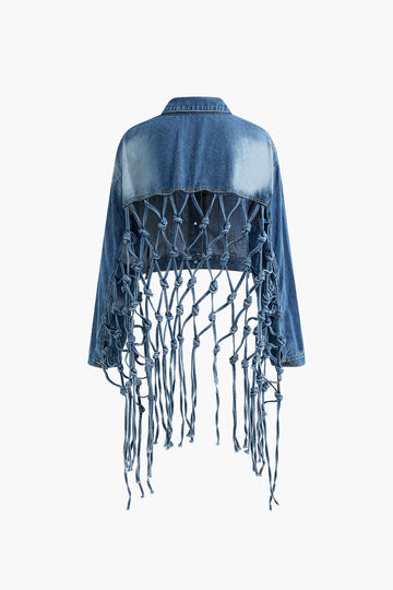 Braided Tassel Faded Denim Jacket