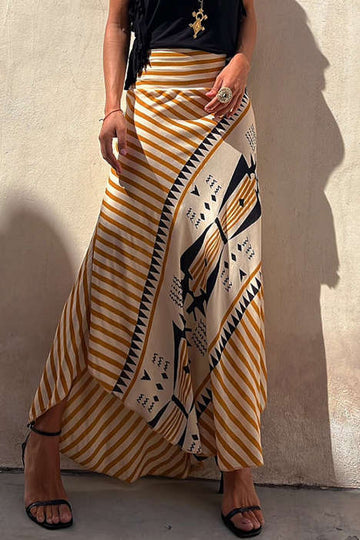 Printed Asymmetric Maxi Skirt