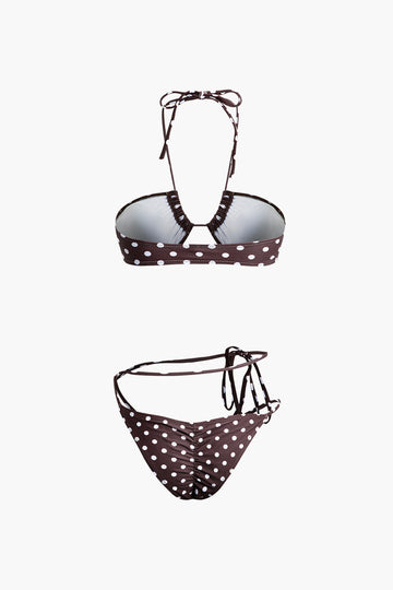 Polka Dot Print Tie Halter Bikini Set