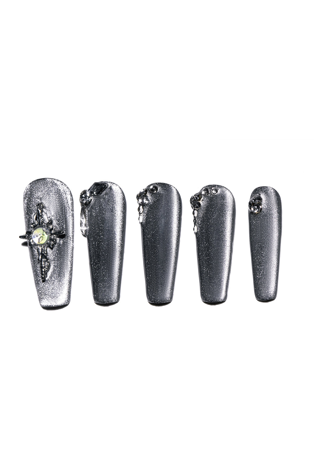 Rhinestone Embellished Coffin Shape Handmade Nail Art