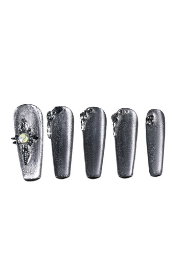 Rhinestone Embellished Coffin Shape Handmade Nail Art