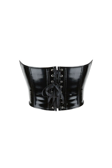 Faux Leather V-hem Corset Strapless Top