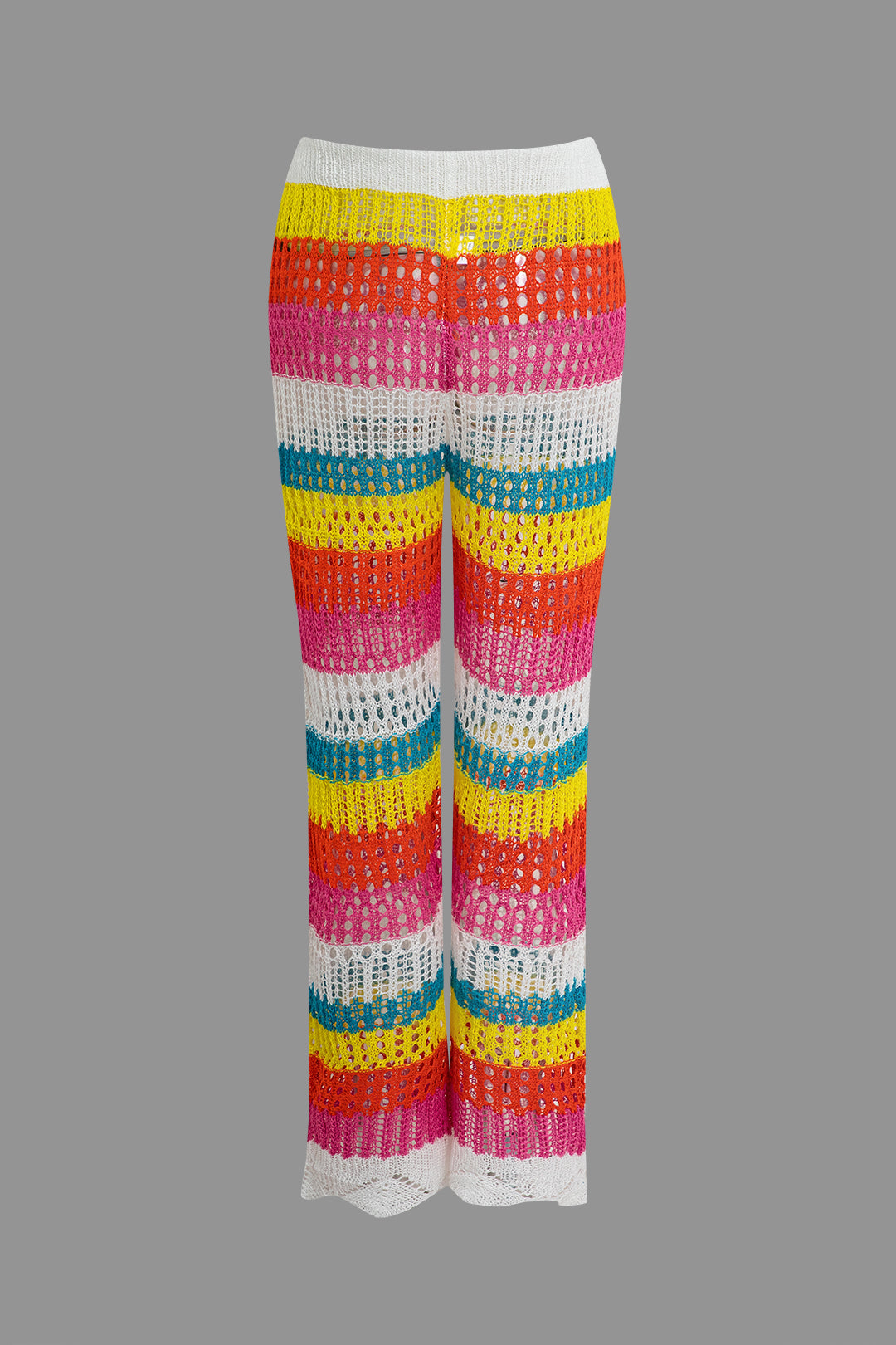 Color Block Crochet Hollow Out Drawstring Knit Pants