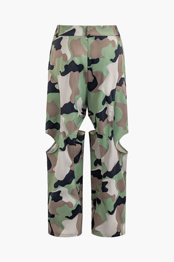 Camo Cut Out Straight Leg Pants