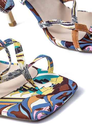 Multicolored Print Lace-Up High Heel Sandals