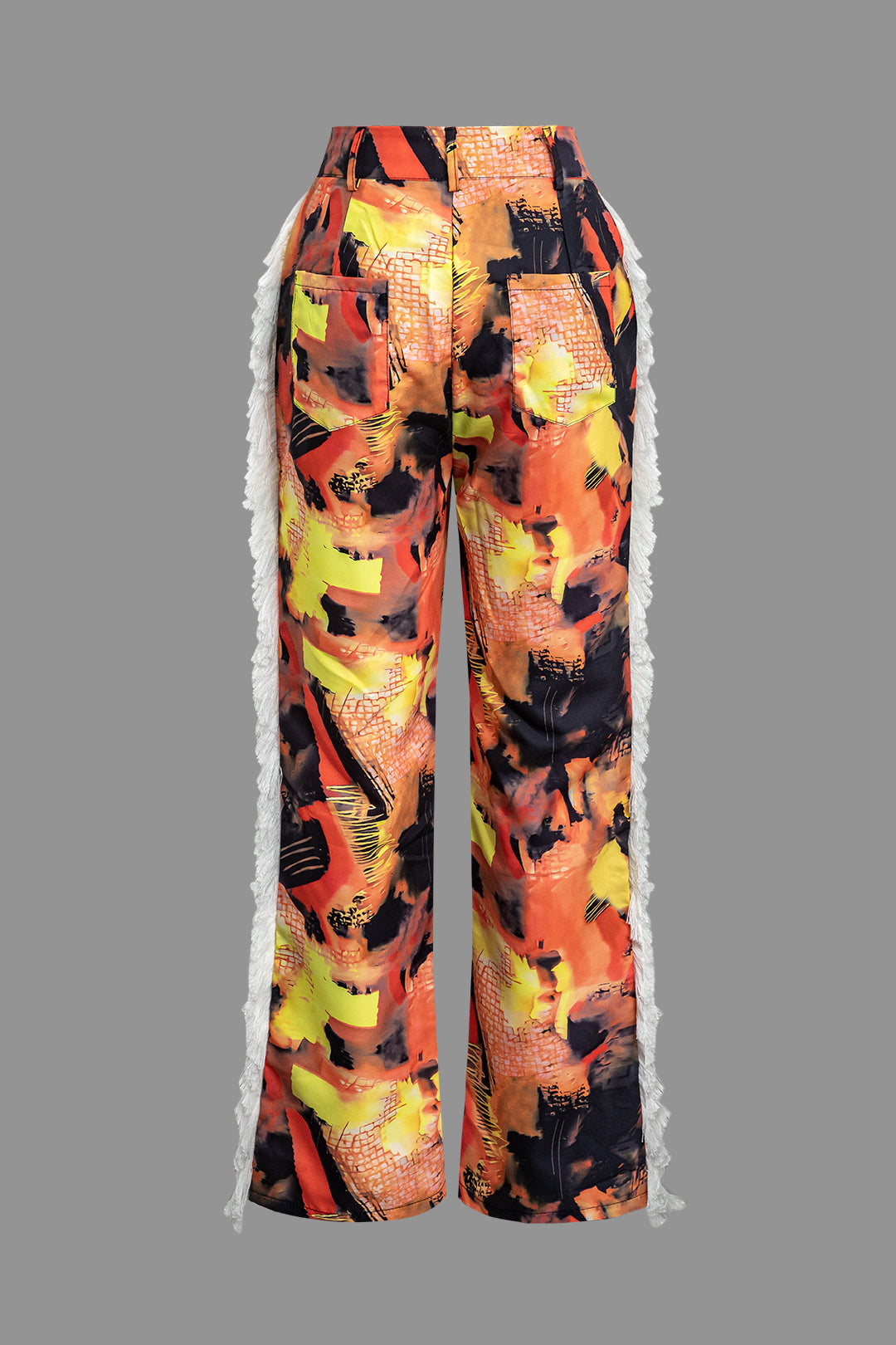 Abstract Print Fringe Pants