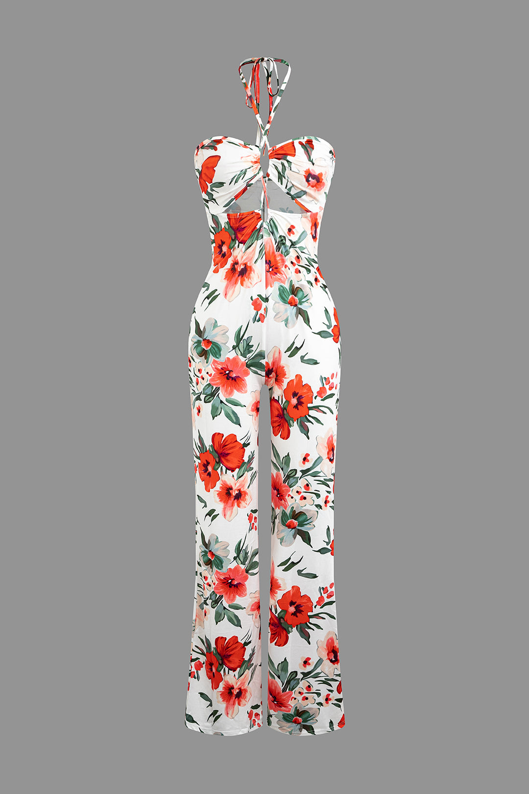 Floral Print Cut-Out Ruched Jumpsuit