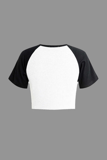 Letter Print Contrast Crop T-shirt