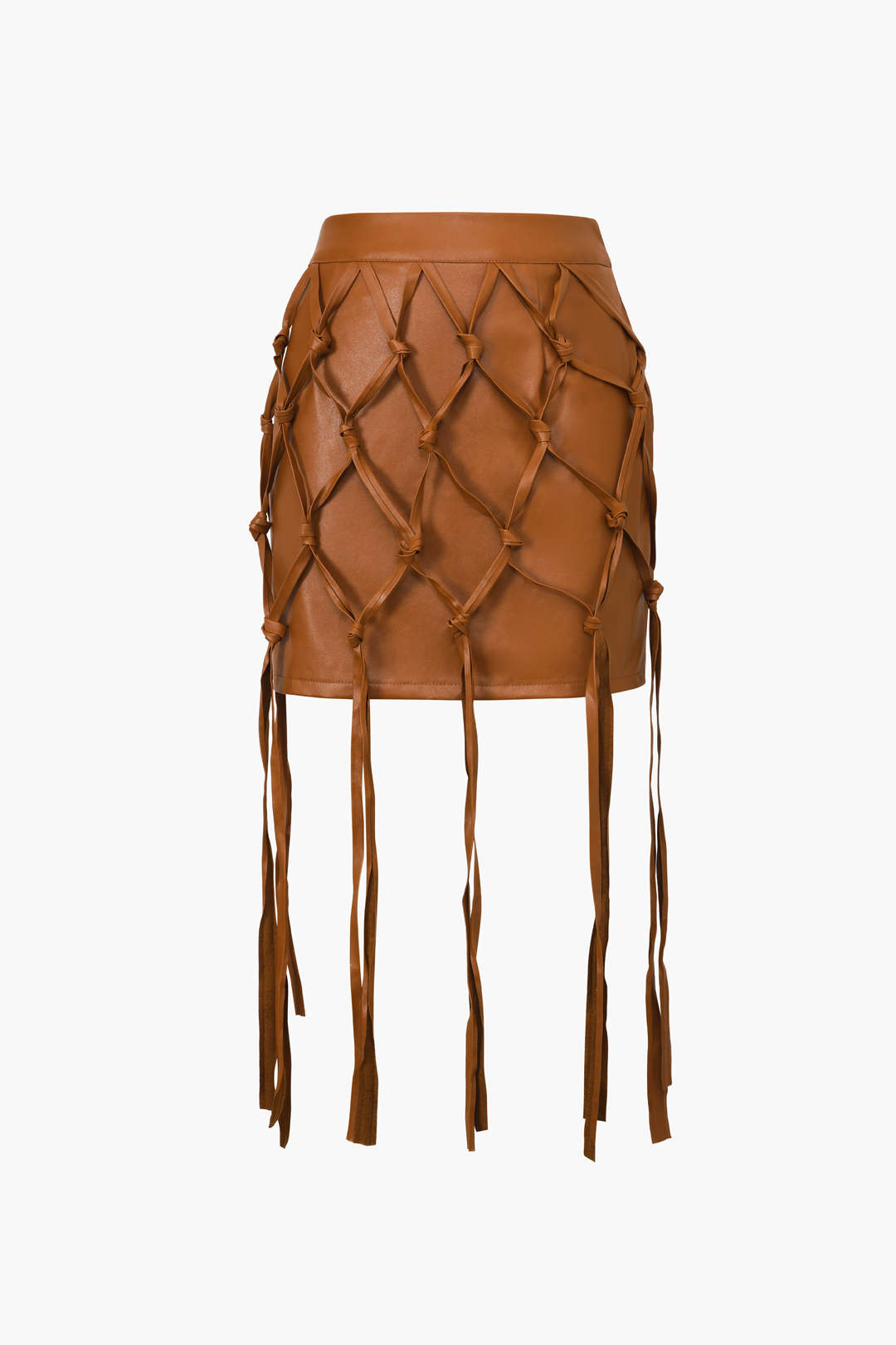 Faux Leather Braiding Fringe Mini Skirt