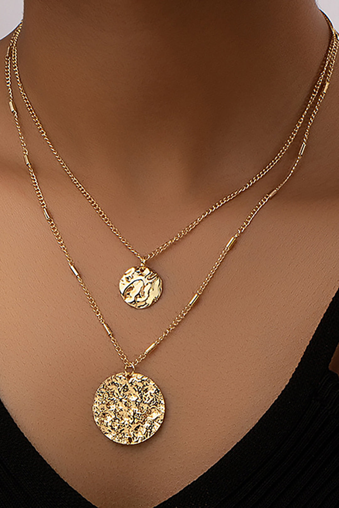 Double Layer Disc Pendant Necklace