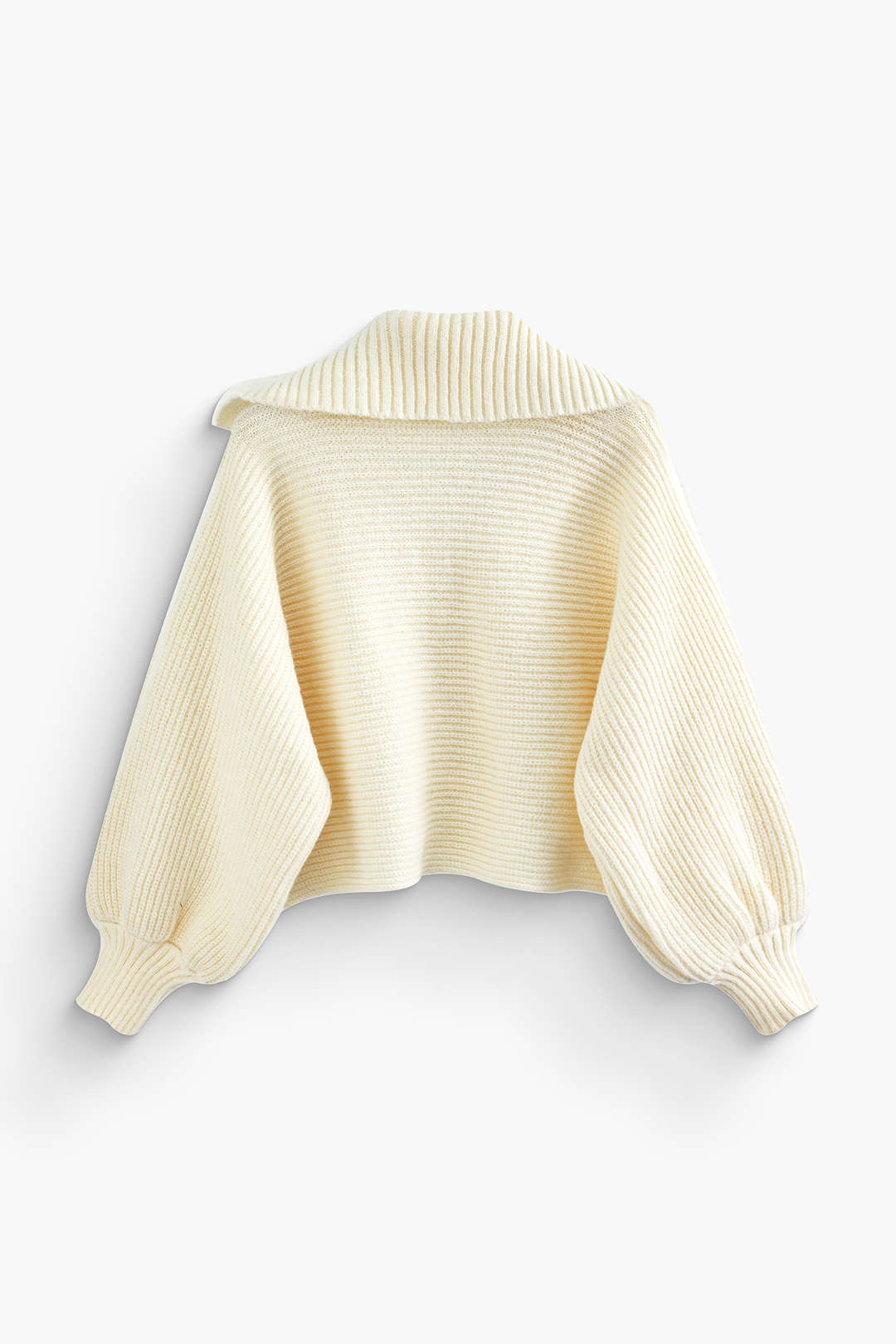 Lapel Balloon Sleeve Knit Sweater