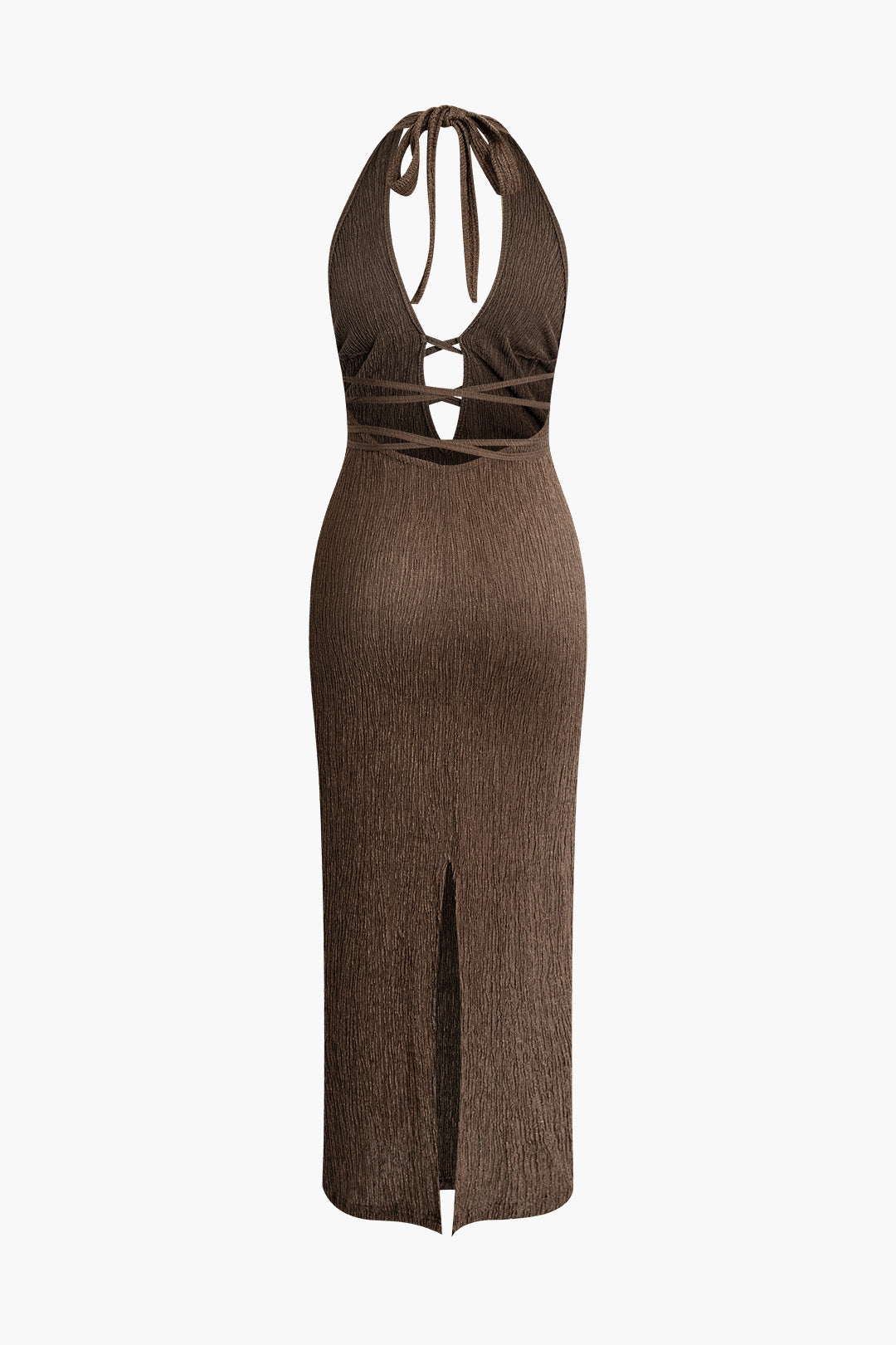 V-neck Tie Halter Slit Midi Dress