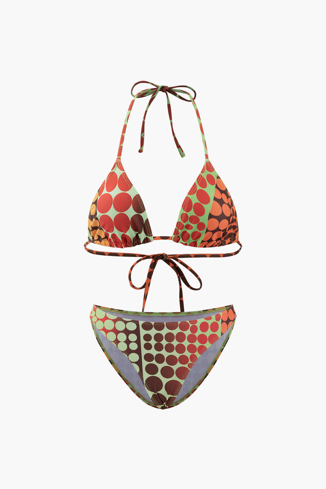 Polka Dot Bikini With Headscarf And Sarong Set