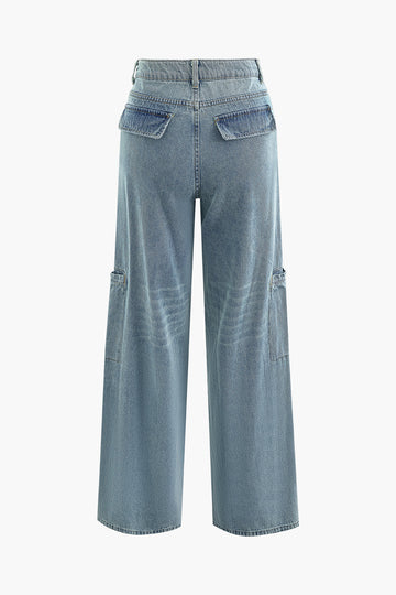 High Waist Side Pocket Straight Leg Jeans