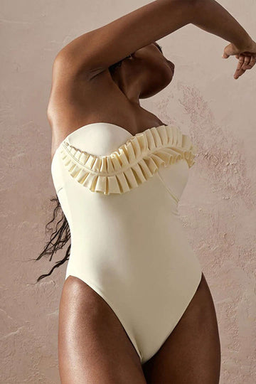 Ruffle One Shoulder Bustier One-Piece Swimsuit