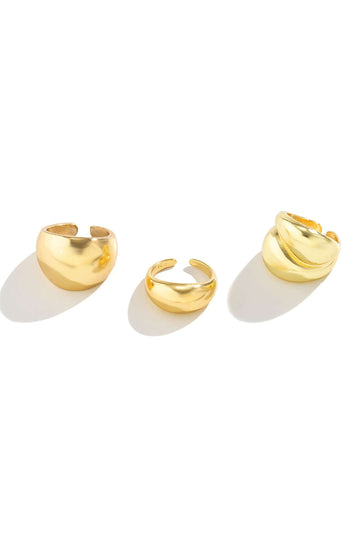 3pcs Geometric Curved Cuff Rings Set