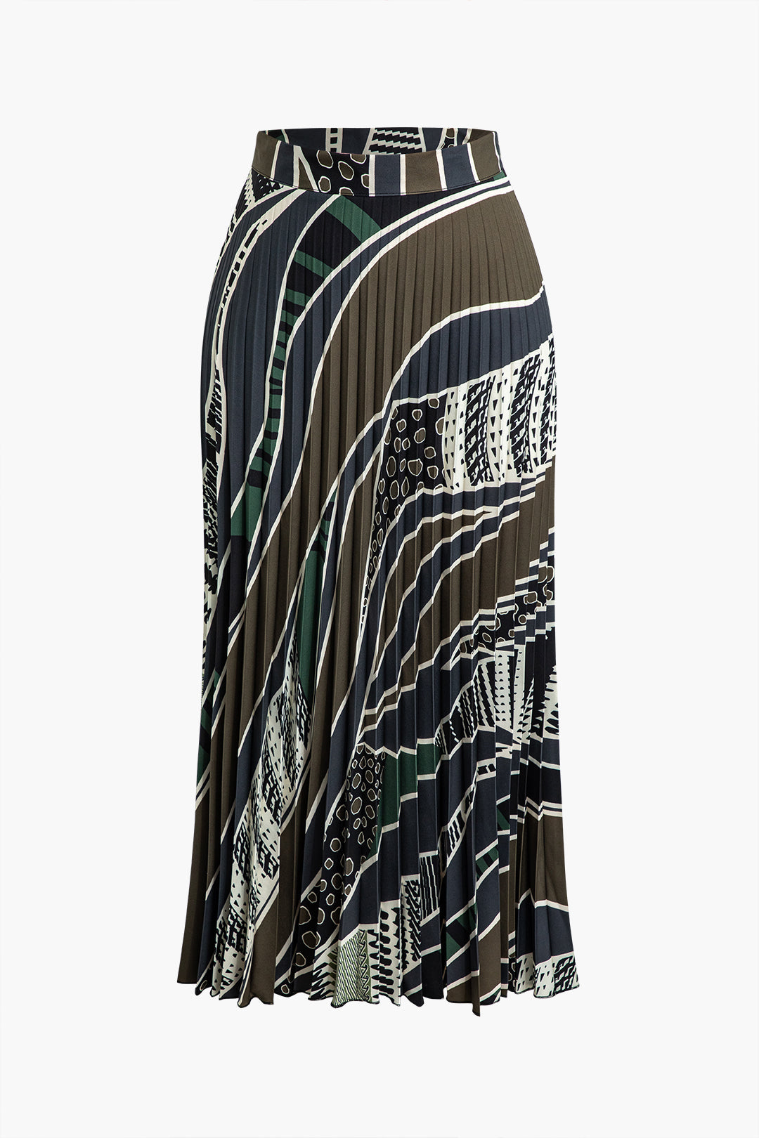 Abstract Print Pleated Midi Skirt