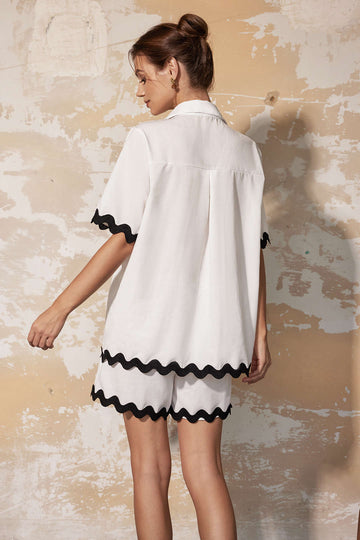 Scallop Trim Short Sleeve Shirt And Shorts Set