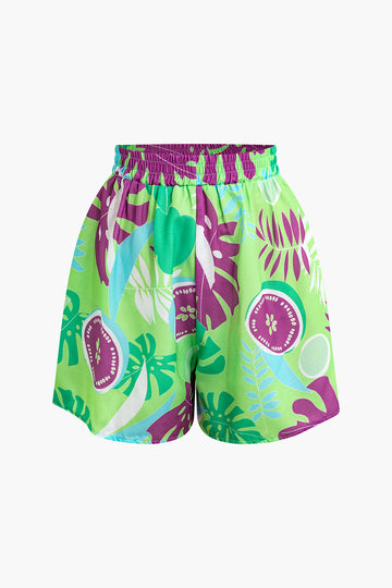 Tropical Print Shirt and Shorts Set