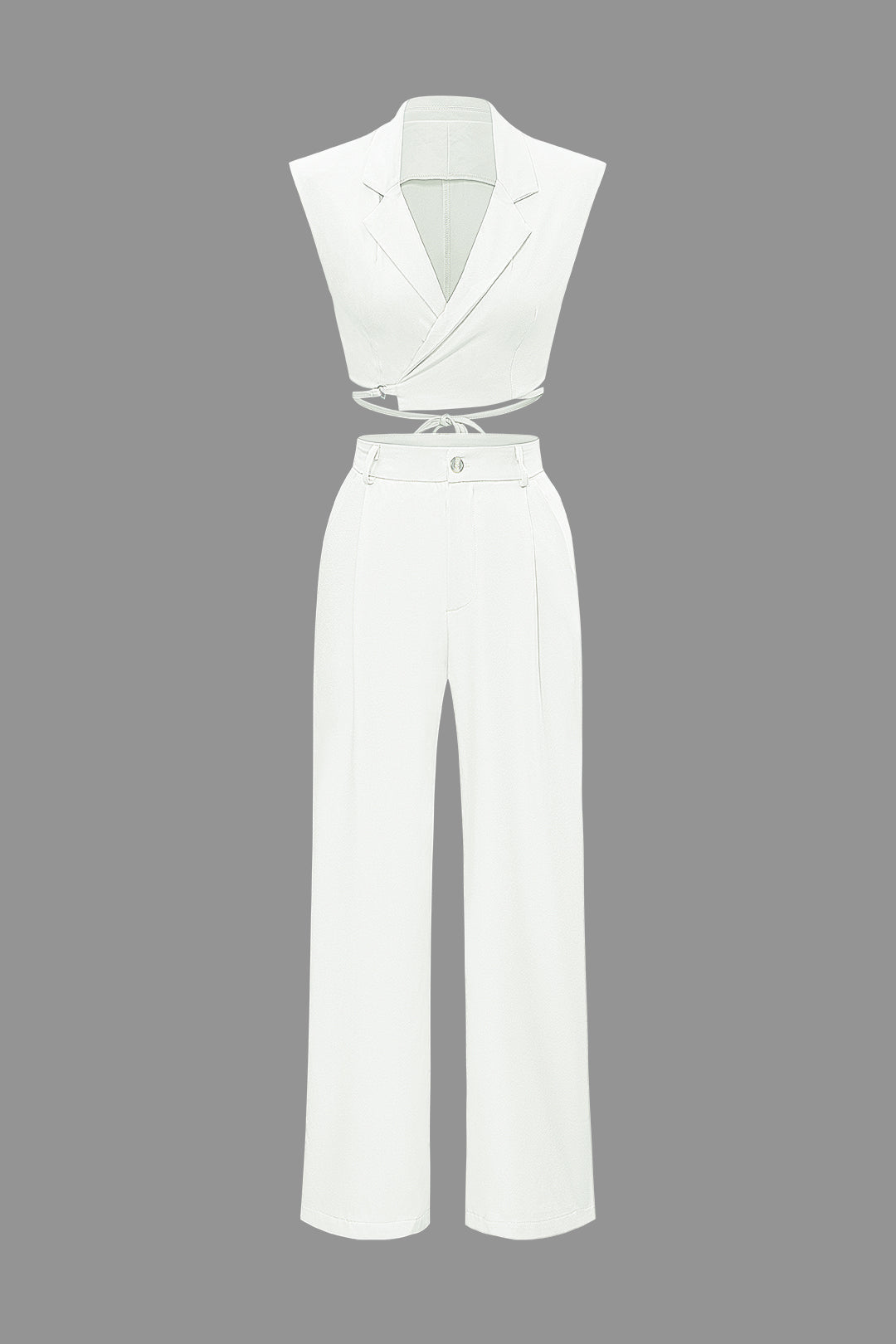 Notched Lapel Tie Back Vest And Straight Leg Suit Pants Set