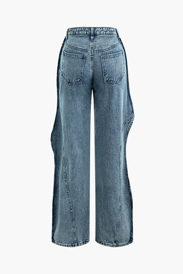 Wavy Trim Straight Leg Jeans