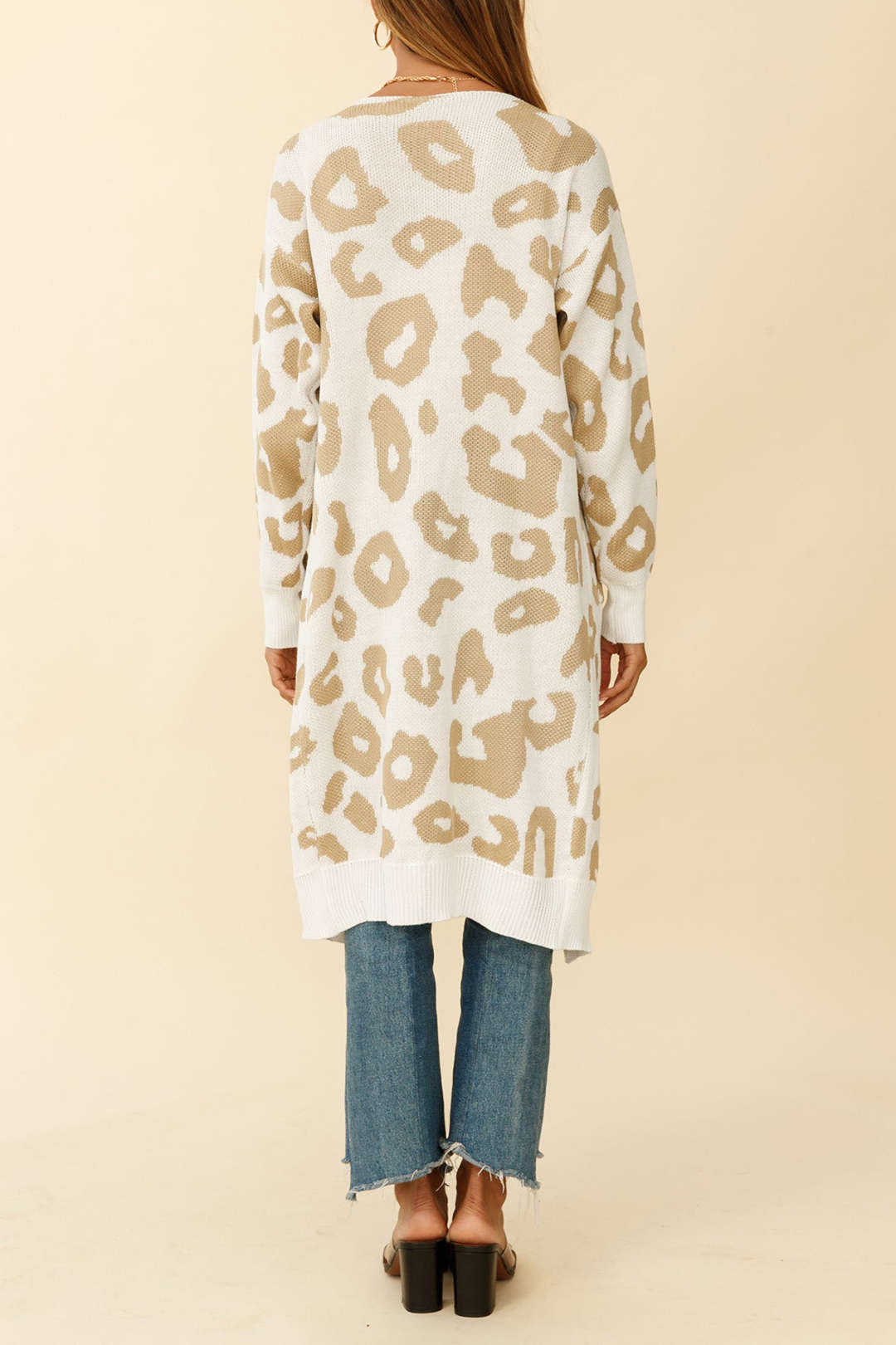 Leopard Pattern V-neck Pocket Knit Coat