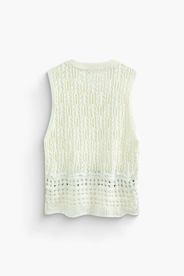 Contrast Stitch Crew Neck Hollow Out Crop Sweater Vest